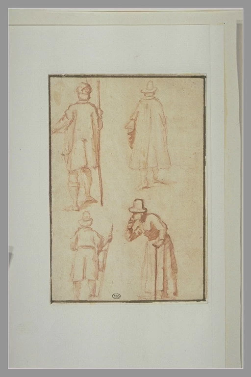 Schizzo di quattro uomini in cappotto e cappello - Museo del Louvre, Parigi